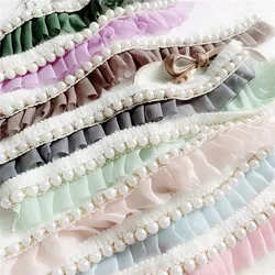 2.5CM Wide Luxury Pleated Chiffon Glitter Beaded Fringed Ruffle Lace Fabric Collar Trim Wedding Dress Guipure DIY Sewing Decor