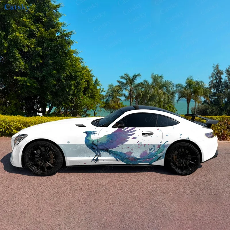 Gradient Phoenix Divine Bird Car Vinyl Wraps Decal Self-adhesive PVC Sticker Suitable for Trucks SUV Decor Auto Accessories Gift