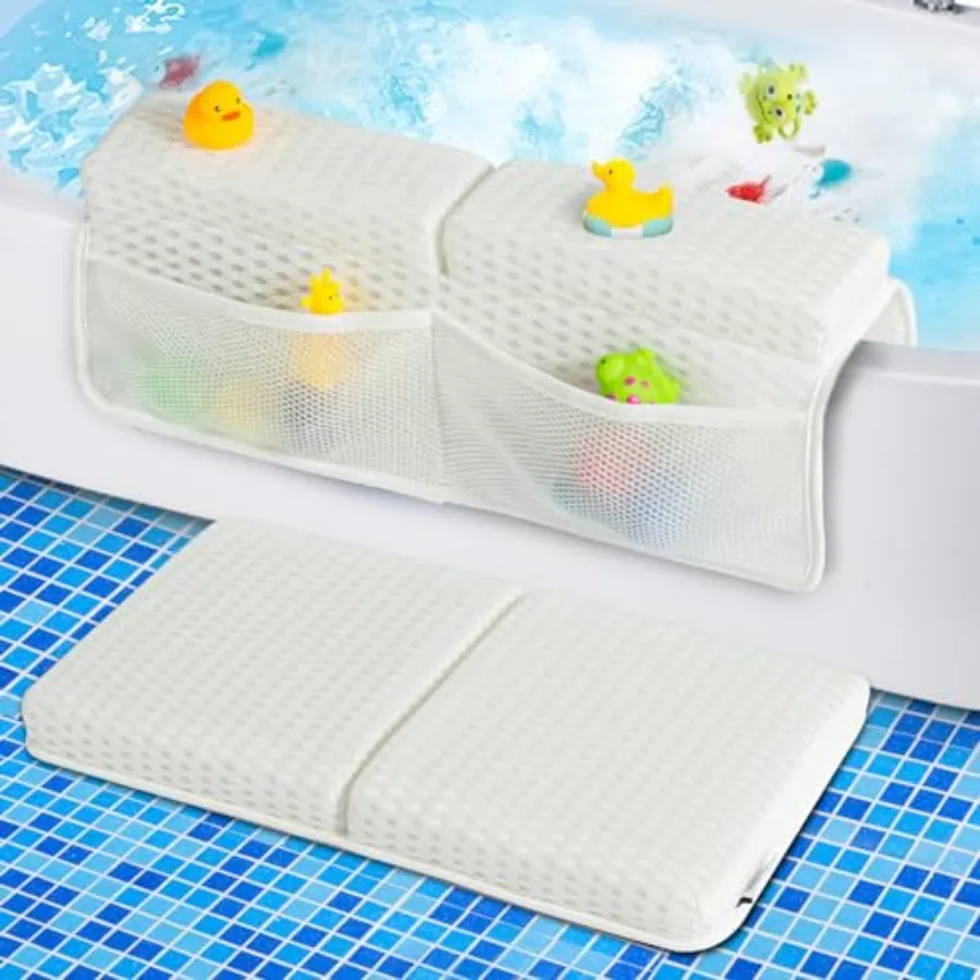 Baby Bath Kneeler and Elbow Rest Pad Set 1.5'' Thick Quickly Dry Bathtub Kneeler Pad with Baby Toys and Bath Accessories Organi