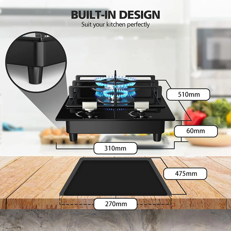 가정용 2구 가스레인지 (사바프 버너, LPG/천연가스 사용 가능)