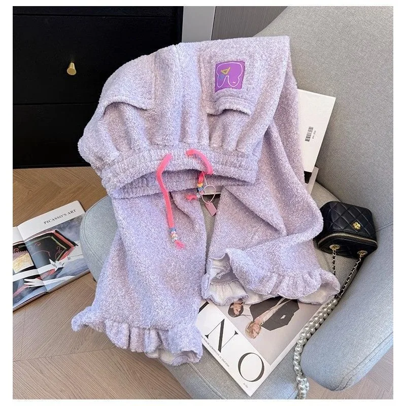 優しい秋と冬のフロッキー加工レディース伸縮性ハイウエストポケット付きおしゃれカジュアル暖かいパンツ