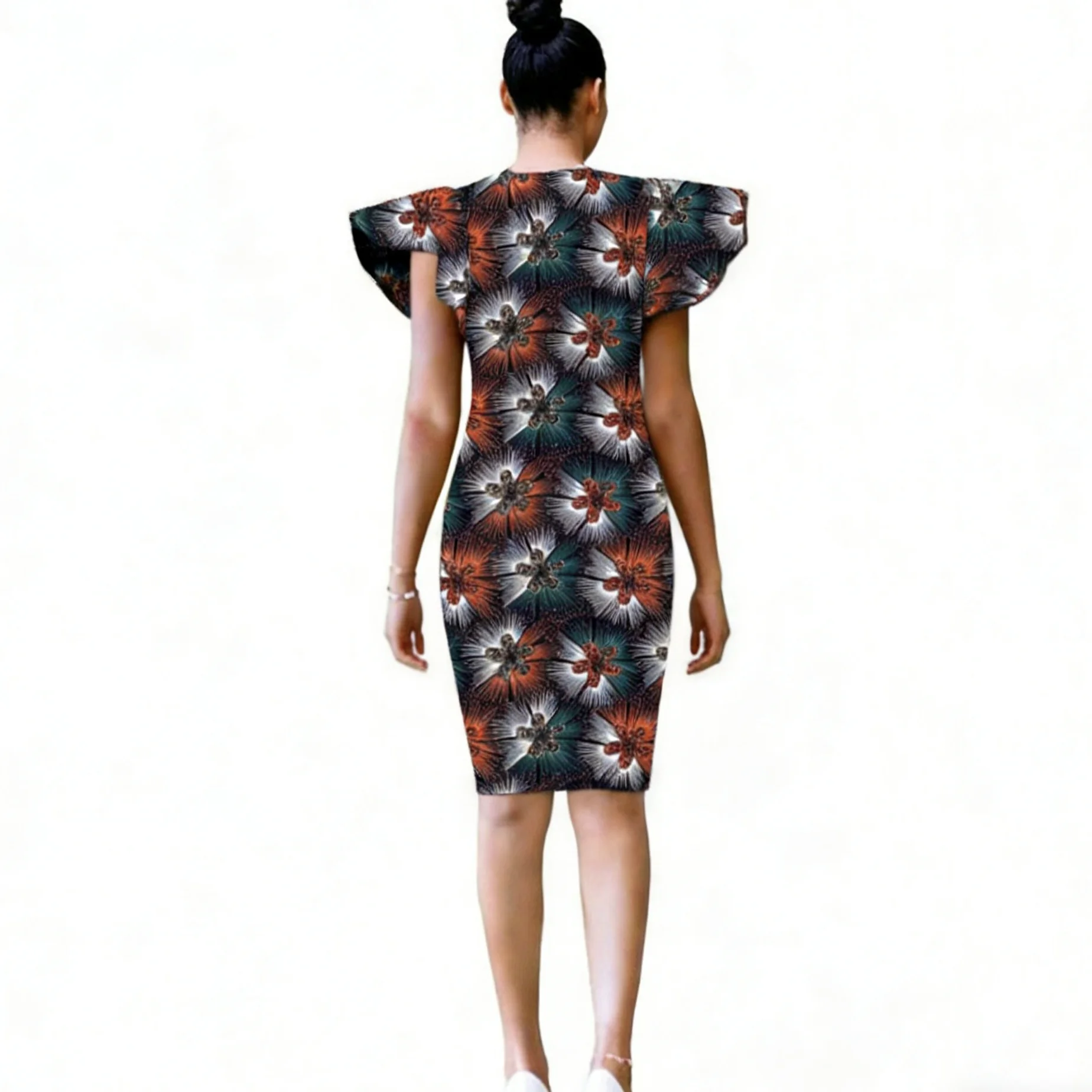 Elegant Slim Fit African Fashion Print Dress With Lotus Leaf Sleeves Tailor Design Women's Ankara Outfit Customized