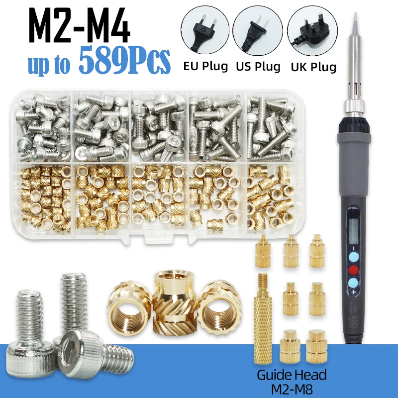 

Brass Heat Set Insert Nut and Stainless Steel Screw Heating Soldering Iron Tip Tool Embed Kit for 3D Printer Plastic Nuts Insert