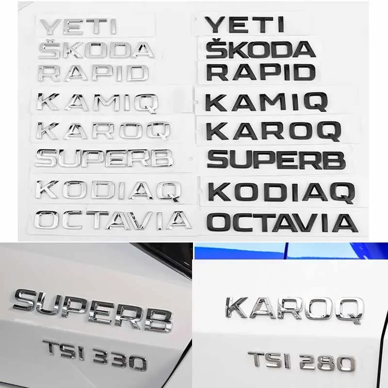 3D ABS Car Trunk Letters Emblem Logo Sticker Front Rear Badge For Skoda FABIA KAMIQ KAROQ KODIAQ OCTAVIA RAPID SUPERB YETI