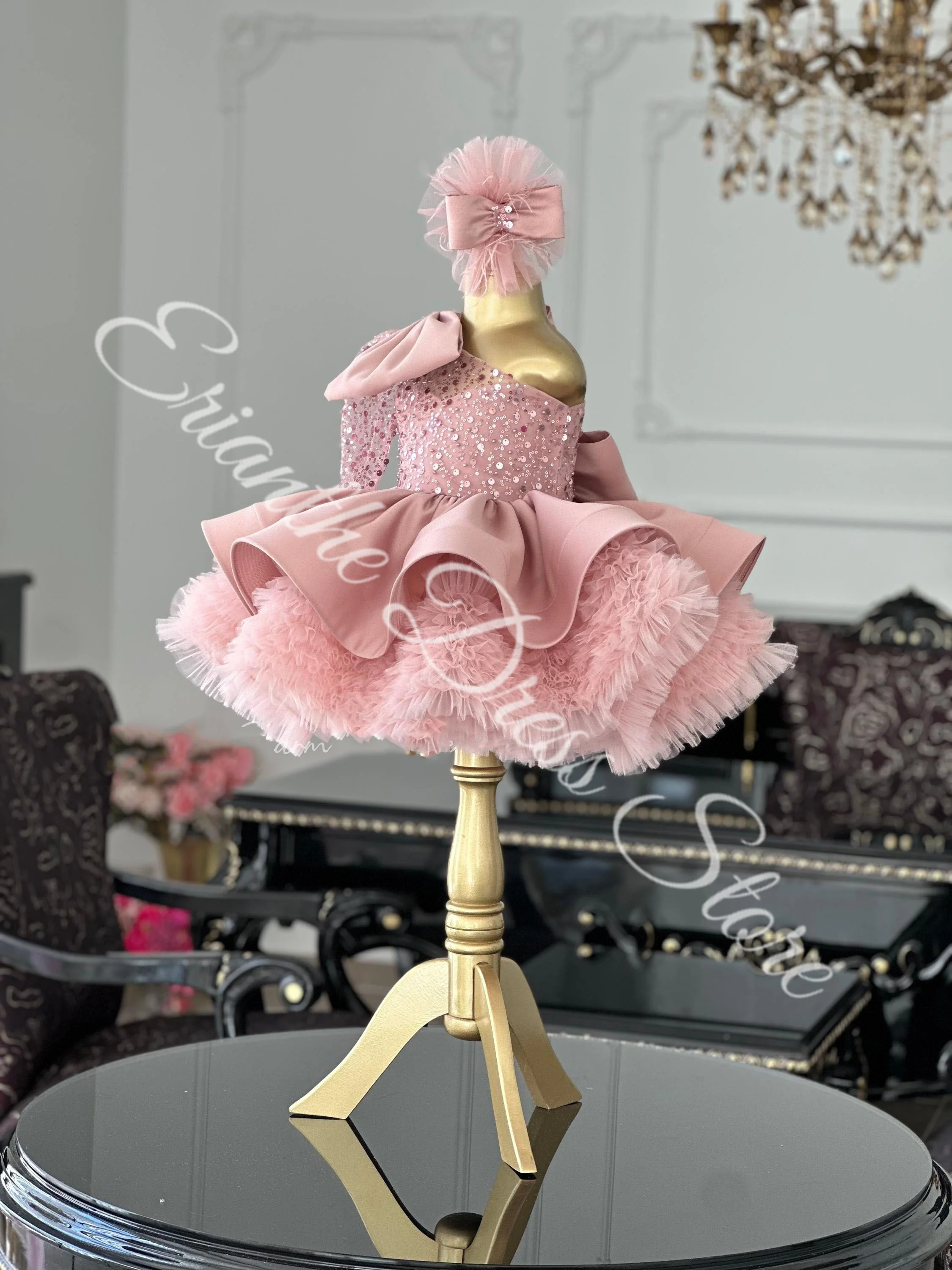 فستان فتاة الزهور لحفلات الزفاف منتفخ من التول مع فيونكة فستان أنيق لحفلات أعياد الميلاد وحفلات التواصل الأول مخصص #6