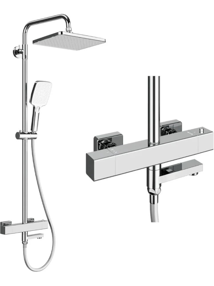 Duschsystem mit Thermostat, Komplettset, Regendusche mit Armatur und 3 Strahlarten, Handbrause, Duscharmatur Schwarz/Chrom mit Verbrühungsschutz (PPA Wasserweg), Duschset inklusive 30 x 20 cm / 25