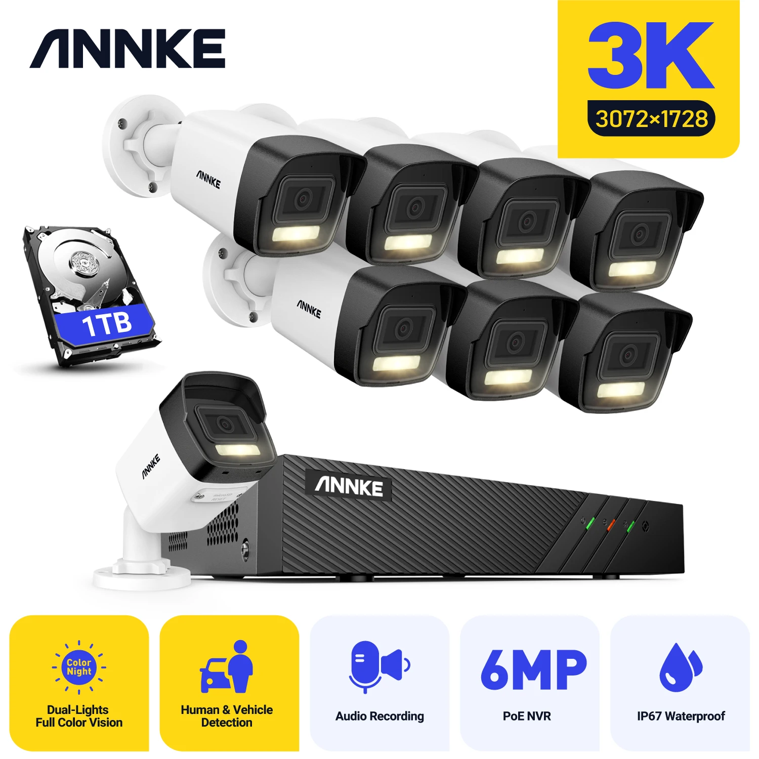 

ANNKE 5MP Security Camera System 8CH NVR Smart Dual Light 5MP IR Night Vision Waterproof Protection Video CCTV Surveillance Kit