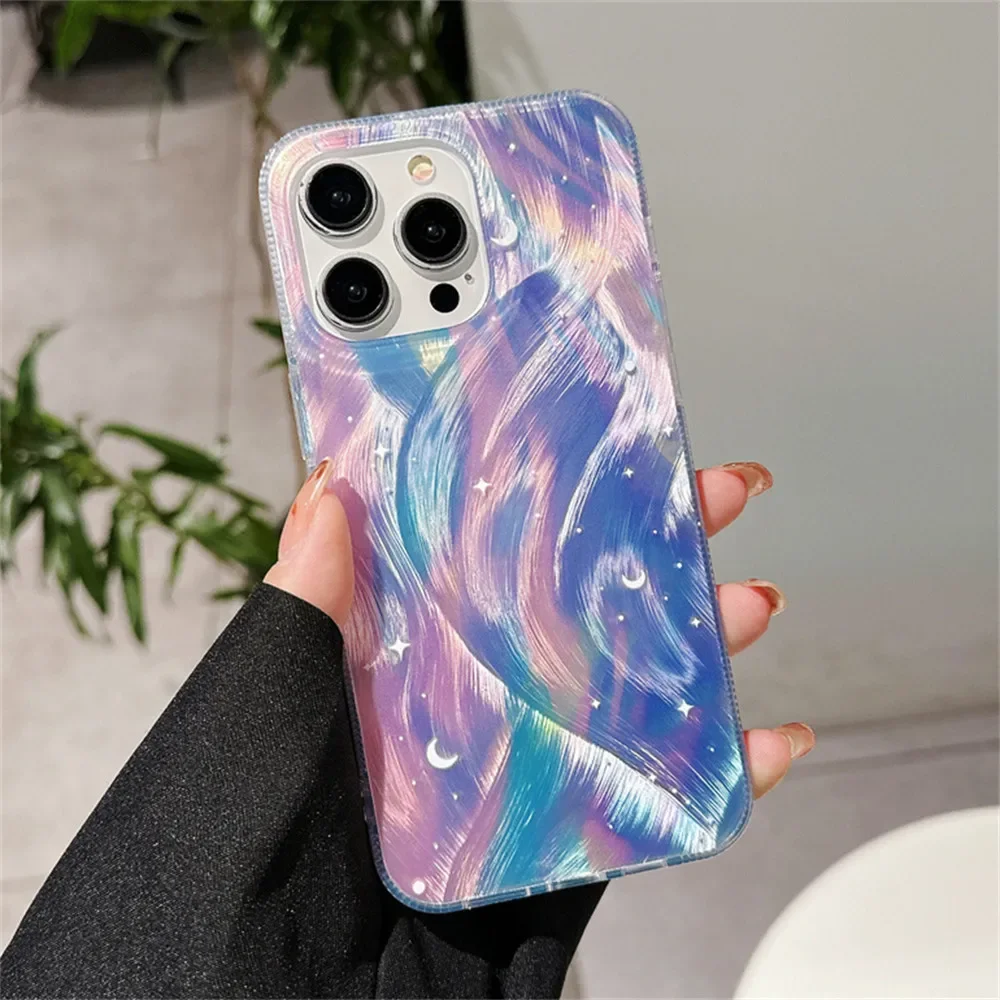 Dreamy  Starry Sky Laser Case For iPhone 14 12 13 11 15 16 Pro Max 15 Plus Luxury Gradient Cover For iPhone 14 13 Pro Hard Cover