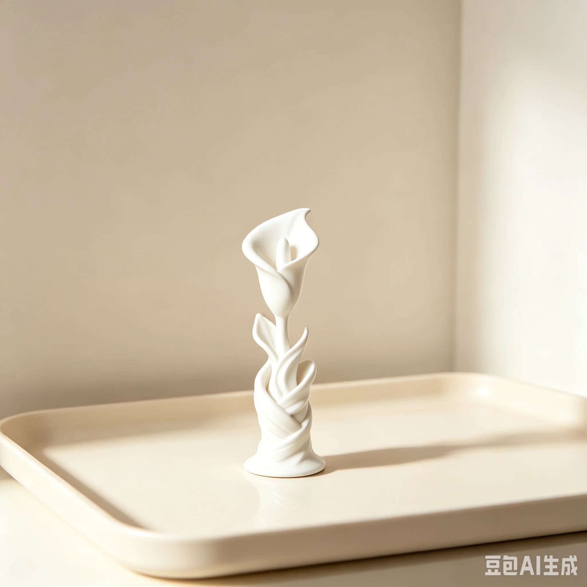 Sculpture de lys calla blanc imprimée en 3D, tige torsadée, statue florale, impression minimaliste, fleur abstraite, décoration d'intérieur, ornement