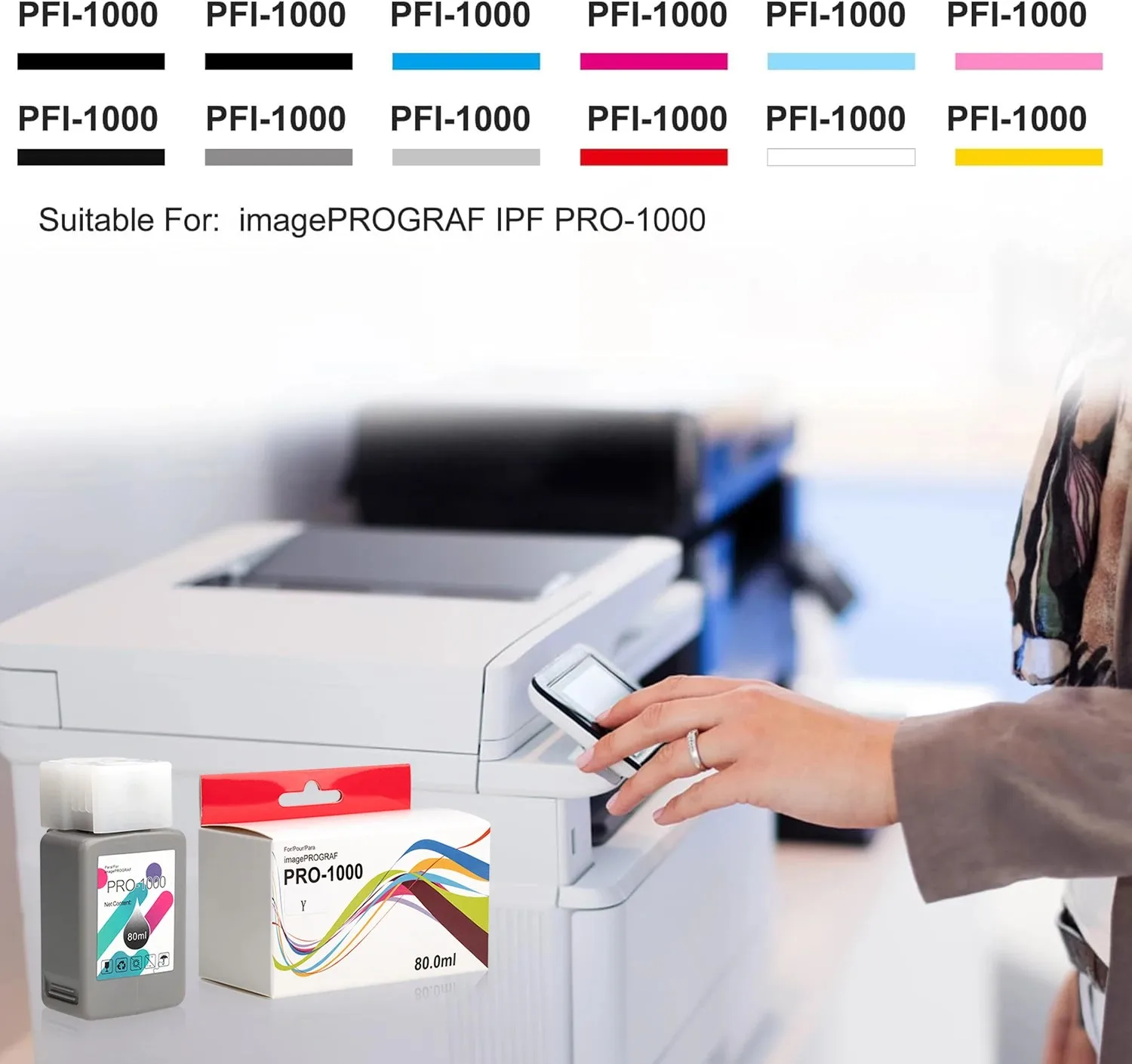 For Canon PFI-1000 Ink Cartridge for Canon Imageprograf Pro 1000 Printer for Canon 1000 with 80Ml Pigment Ink