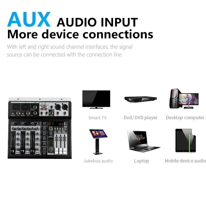 Audio Mixer Sound 2x Mono Stereo Input 4 Channel Digital Mixing Console for DJ Studio Stage Performance