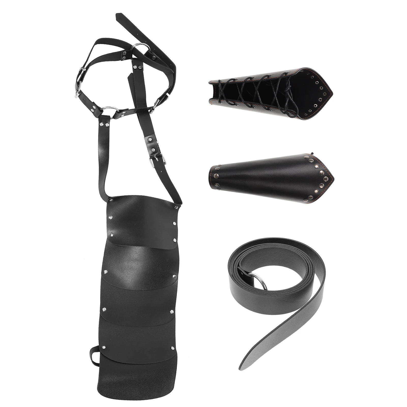 1 ensemble noir simple épaule Cape ceinture brassards ensemble chevalier médiéval Costume accessoires accessoires pour événements Cosplay Halloween homme