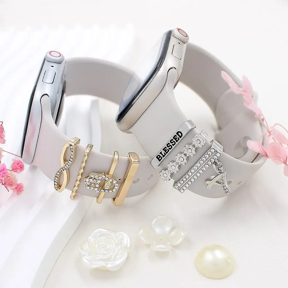 Cute Metal Charms Watch Band Decoration Ring For Apple Diamond Ornament For iwatch Bracelet Silicone Strap Jewelry Accessories