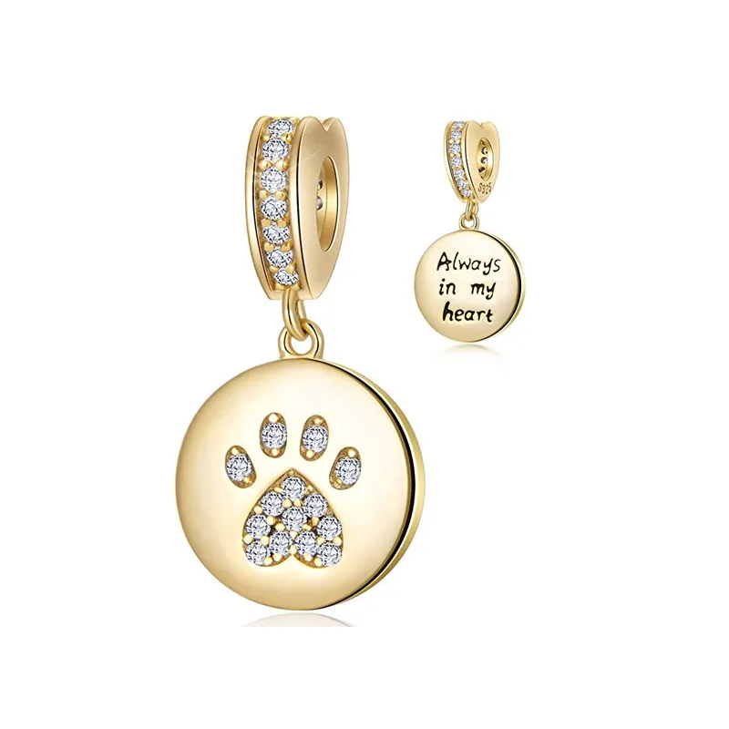 Original New DIY Women Jewelry Fine 925 Sterling Silver Plated Gold Paw Bead Fit Necklace Charms Bracelet Trinket Accessories