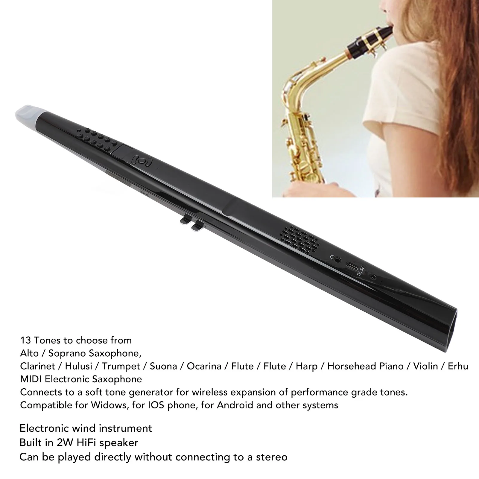 MIDI Electronic Saxophone Support 13 Tone Adjustable Volume 3 Blowing Sensitivity Mini Digital Electronic Wind Instrument