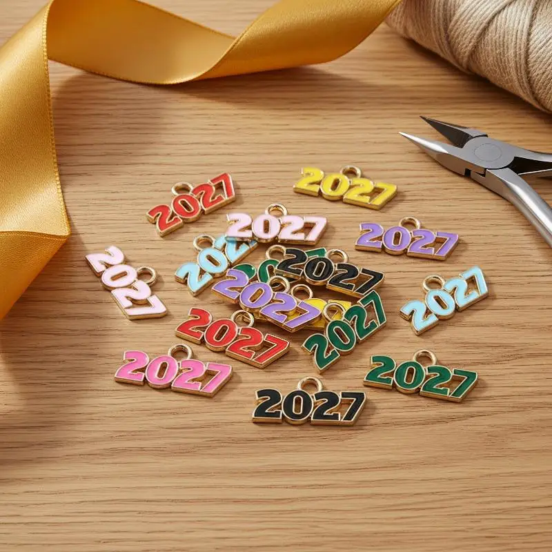 2027 Digital Enamel Charms Pendants Eco-friendly Material DIY Jewelry Accessories for Keychain Necklace Making