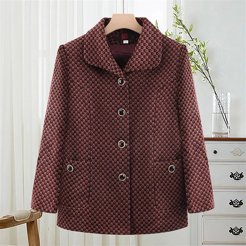 Autumn Winter New Wool Overcoat Vintage Lapel Collar Jacket Women's Short Woolen Coat Buttons Cardigan Mother Jackets Pocket