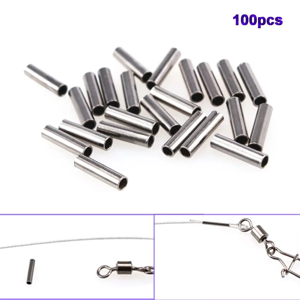 100pcs Round Copper Fishing Tube Fishing Wire Pipe Crimp Sleeves Connector Fishing Line Accessories Tool