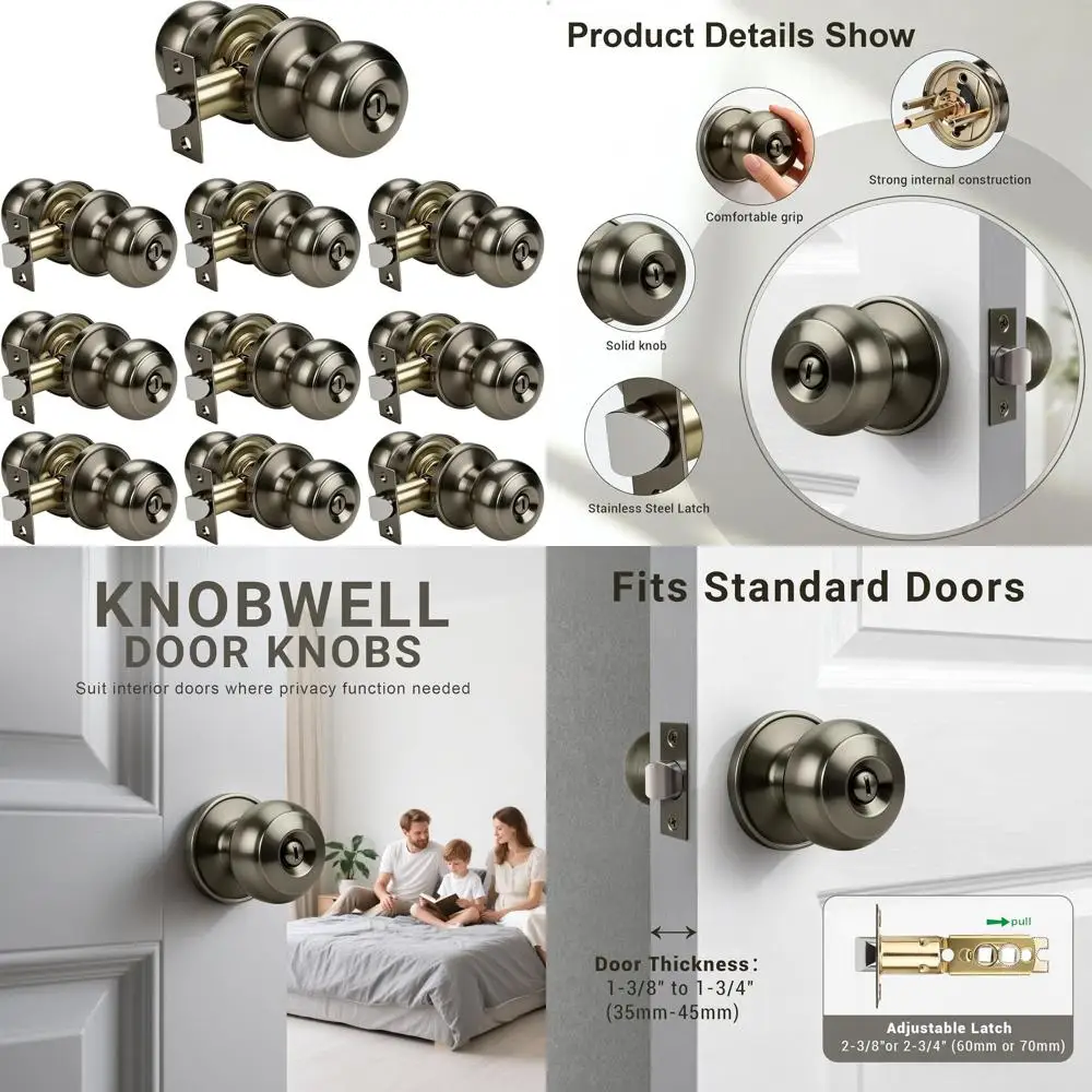 

Набор из 10 дверных ручек с замком из античной латуни для межкомнатных дверей