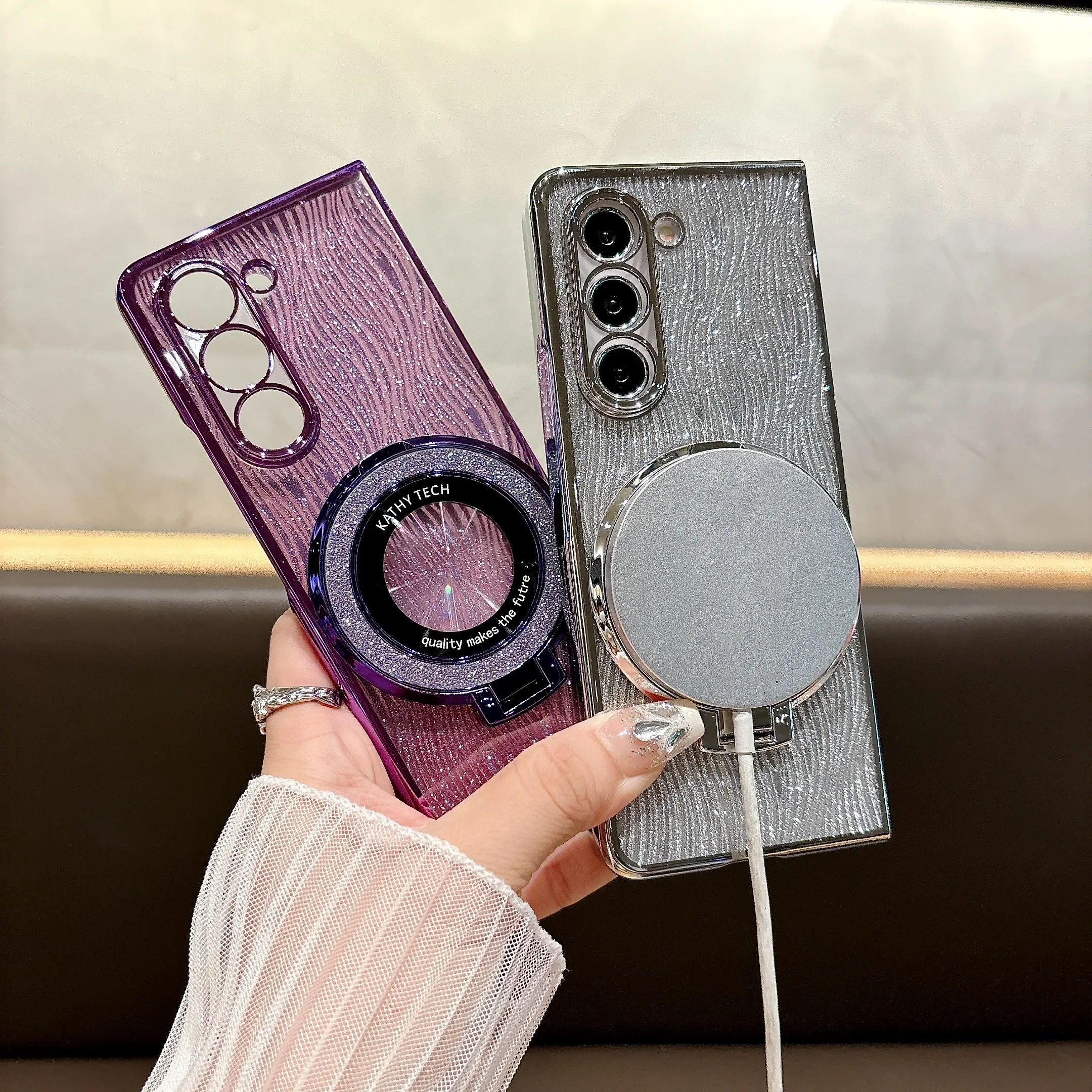 Ring galvanisierte funkelnde Handyhülle für Samsung Galaxy Z Fold 7 6 5 4 3 Fold6 Fold5 Fold4 Fold7 magnetische stoßfeste Abdeckung – Detail 4