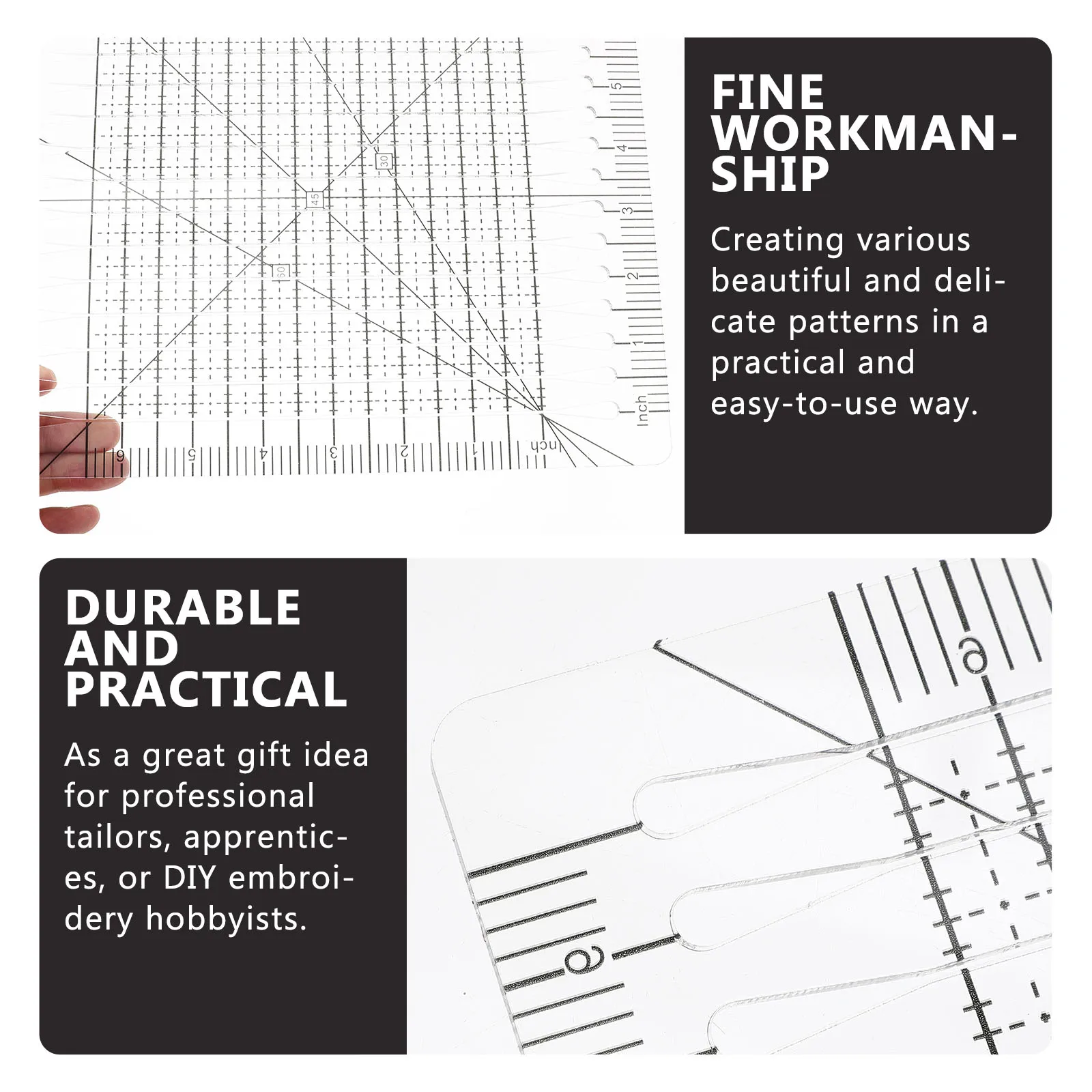 

Reusable Plastic Quilting Durable Clear Sewing Ruler Measuring Patchwork DIY Tool Portable Ruler Cutting Templates