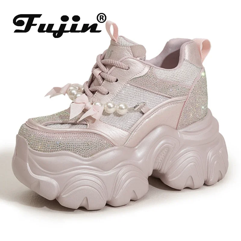 Fujin 10cm Microfiber Leather Platform Wedge Spring Chunky Sneaker Autumn Pumps Ankle Boots Fashion Mary Jane Chunky Heels Shoes