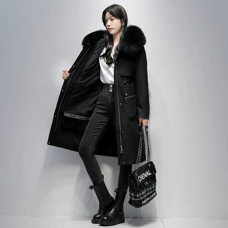 High-end Women's Fox fur collar Thick Warm Parker 2026 New Otter Rabbit Fur Inner Tank Detachable Long Winter Fur Coats Female