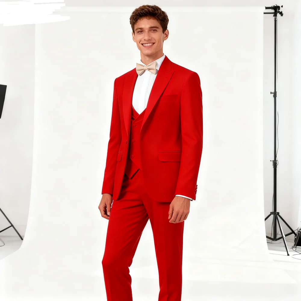 

Suave Khaki Unique Breasted Peak Lapel Men's Ternos 3-Piece Suit (Jacket + Pants + Vest) Wedding Party Ensemble