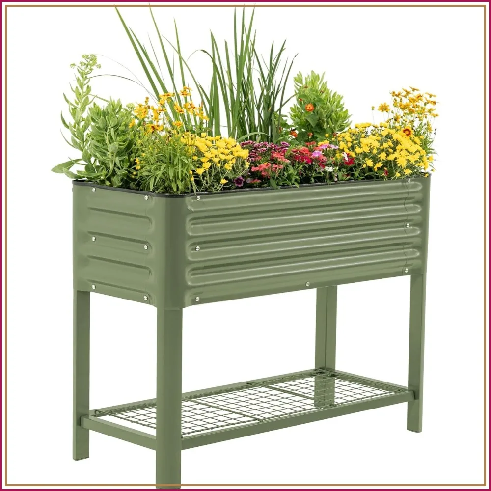 Elevated Raised Garden Bed 1.5x3.5ft Outdoor Planter Box with Legs & Rack, 500lbs Capacity