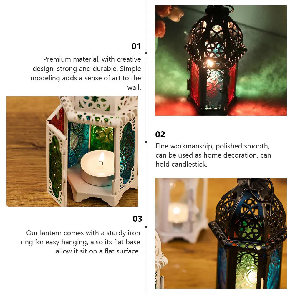 

2Pcs Moroccan Style Tea Light Lantern Holder Retro Decorative Light Ornament for Home Wedding Bar Party