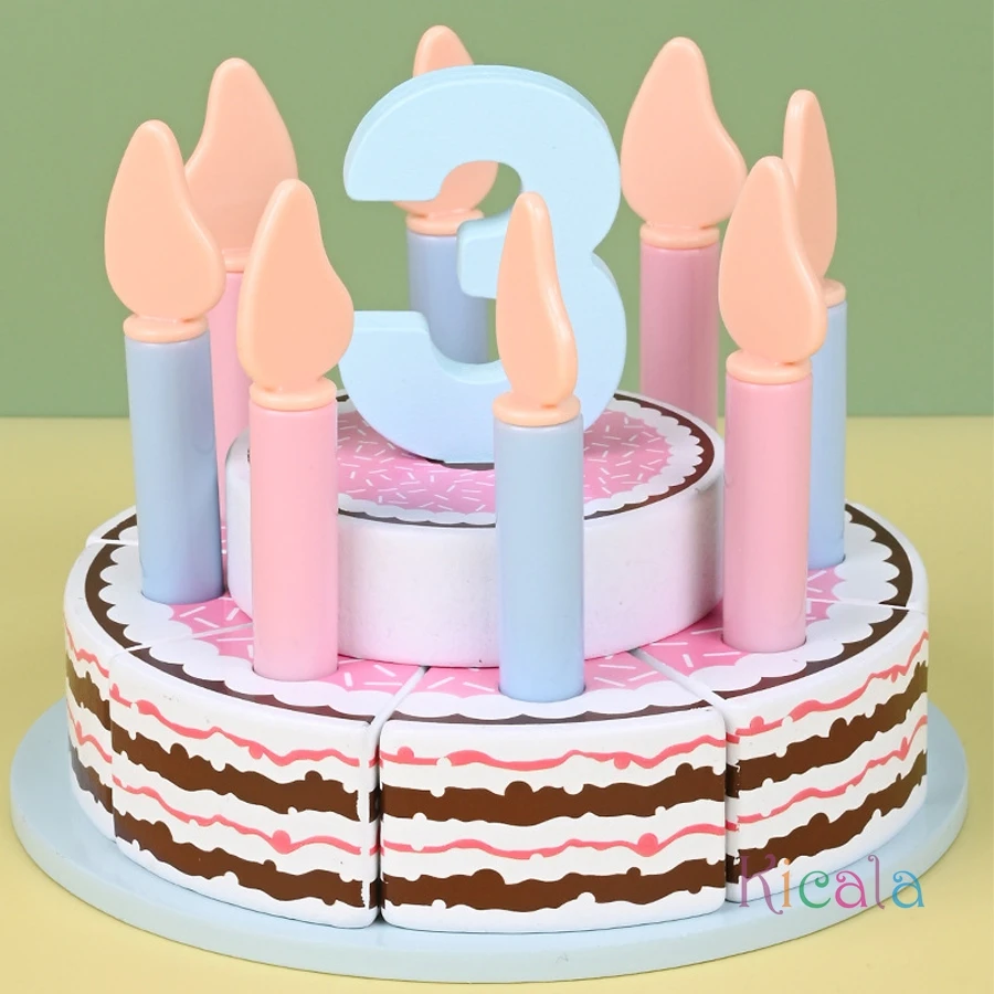 Jouets de cuisine en bois pour enfants, Simulation de gâteau d'anniversaire, jeu de Simulation de coupe de nourriture, jeu de rôle pour enfants, cadeaux pour garçons et filles