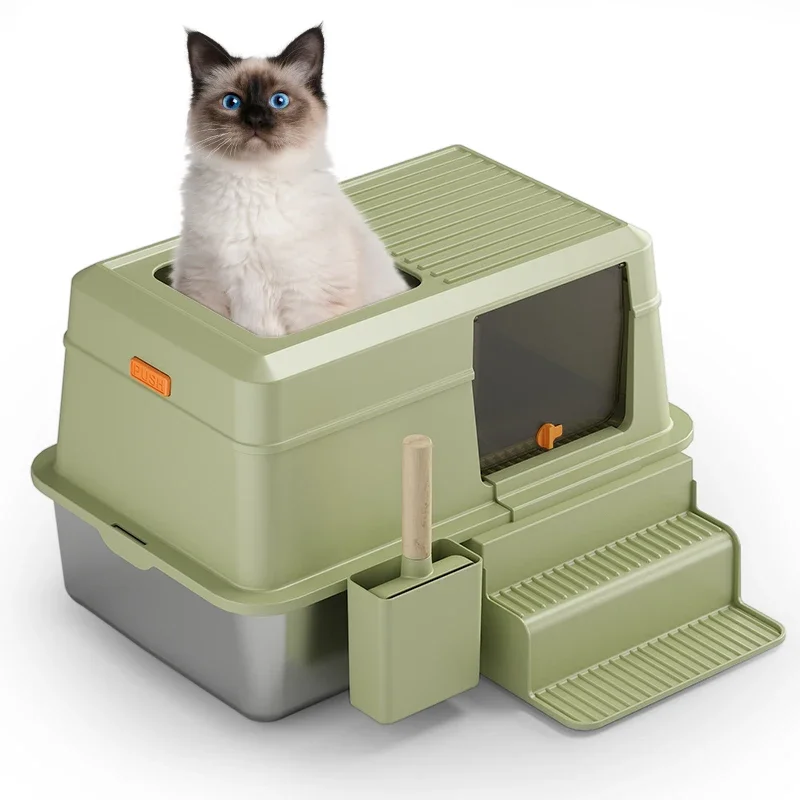 

l # Entry enclosed cat litter box with high wall side for big cats Non-Stick with Litter Scoop