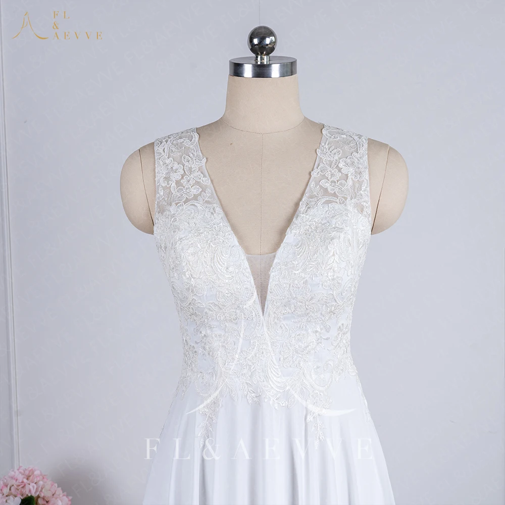 Vestido De novia informal exquisito De gasa blanca, nuevo en encaje, Vestido De novia con cuello en V, Vestido De novia romántico personalizado