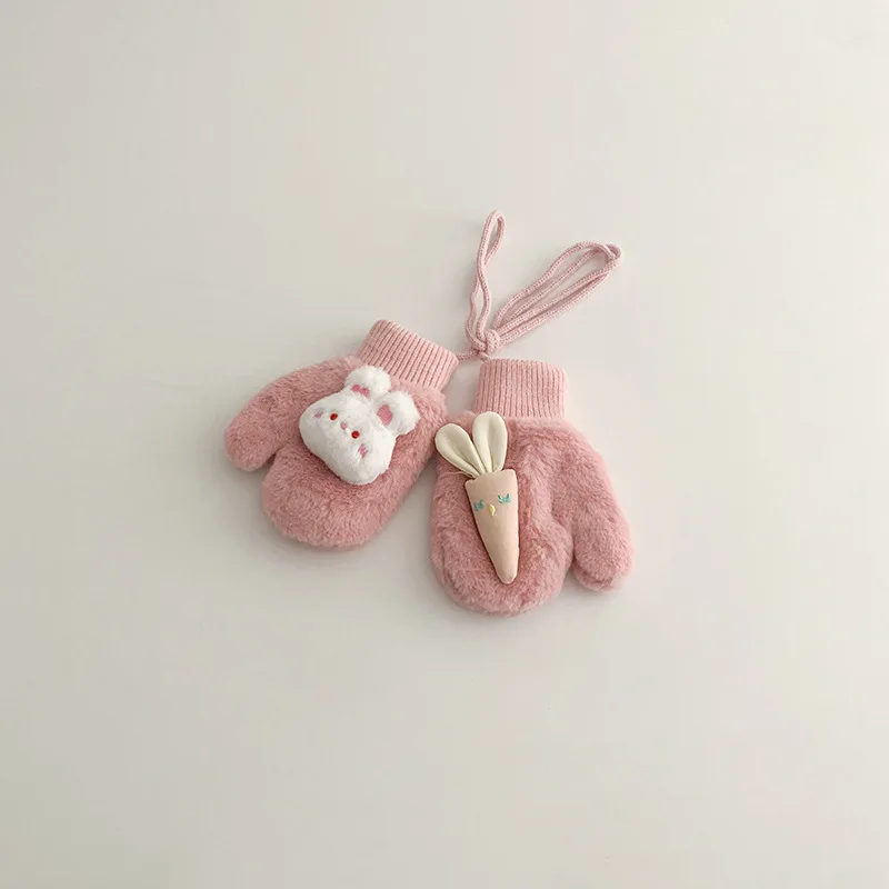 

New Children's Gloves, Trendy and Warm with Fleece, Neck-hanging, Windproof, Cute Little Rabbit Design for Boys and Girls