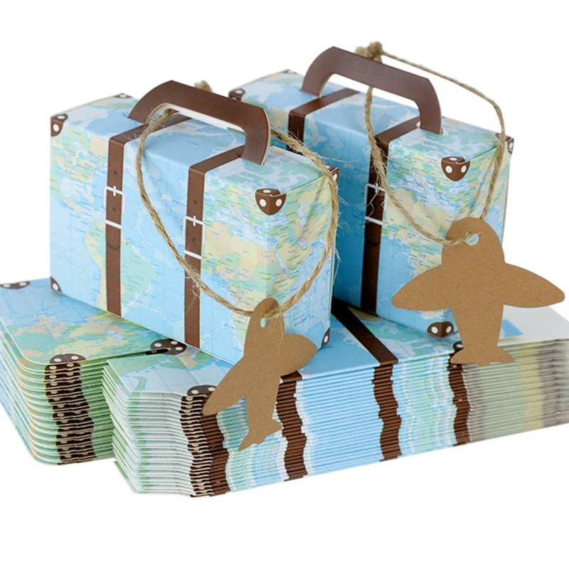 5/10 stücke Vintage Koffer Papier Candy Boxen Flugzeug Luftpost Geschenke Verpackungs boxen für Reise Thema Hochzeit Geburtstags feier Dekor