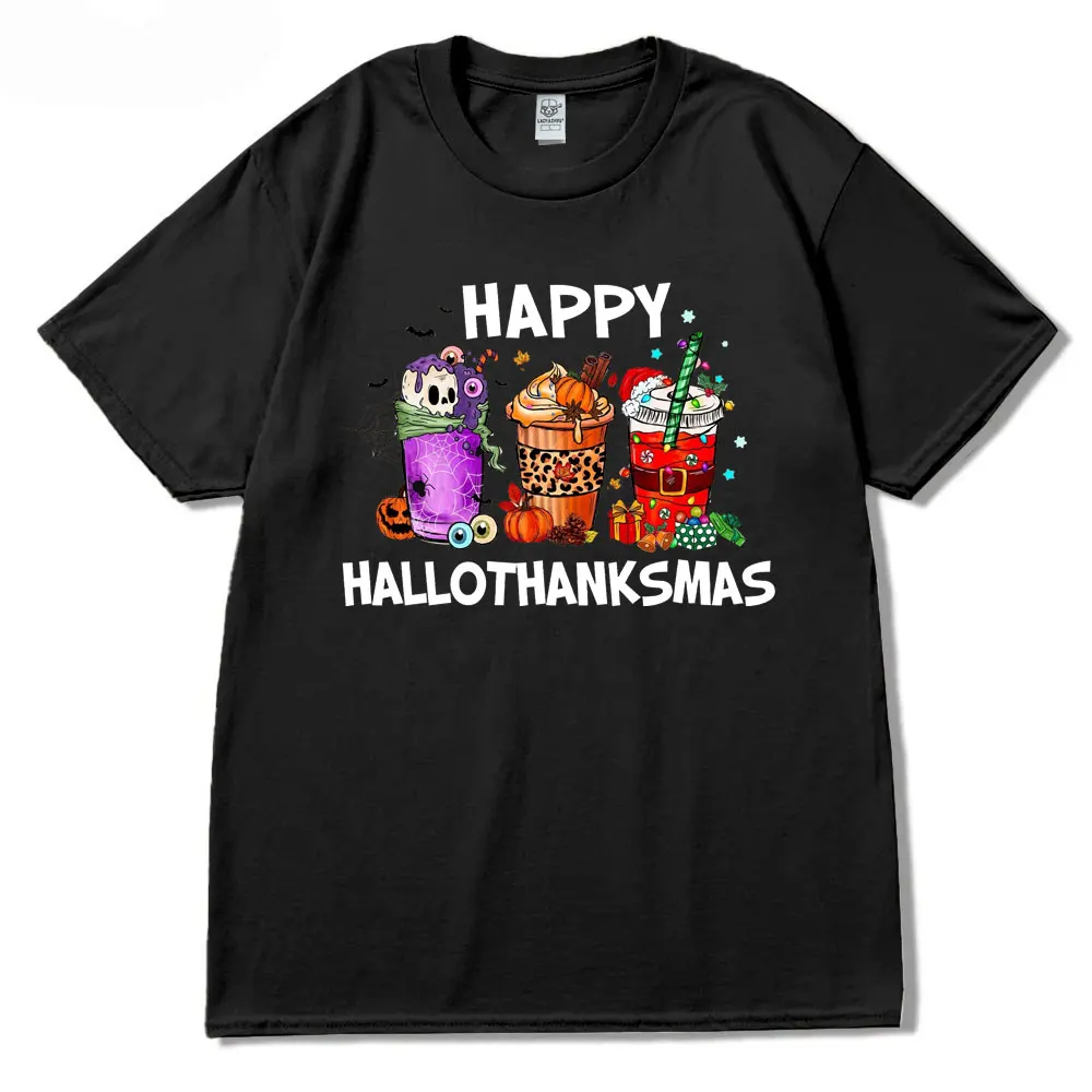 Happy Hallothanksmas Women T-shirt  Halloween Shirt Thanksgiving Men Tee Christmas Tshirt Gift for Halloween Thanksgiving Tops