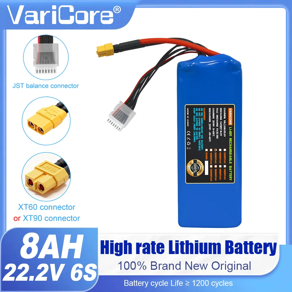 

VariCore 22.2V 6S 8000mAh High Rate Discharge Lithium Rechargeable Battery 25.2V with XT60 X90 Plug Suitable for Drones 30C 60C