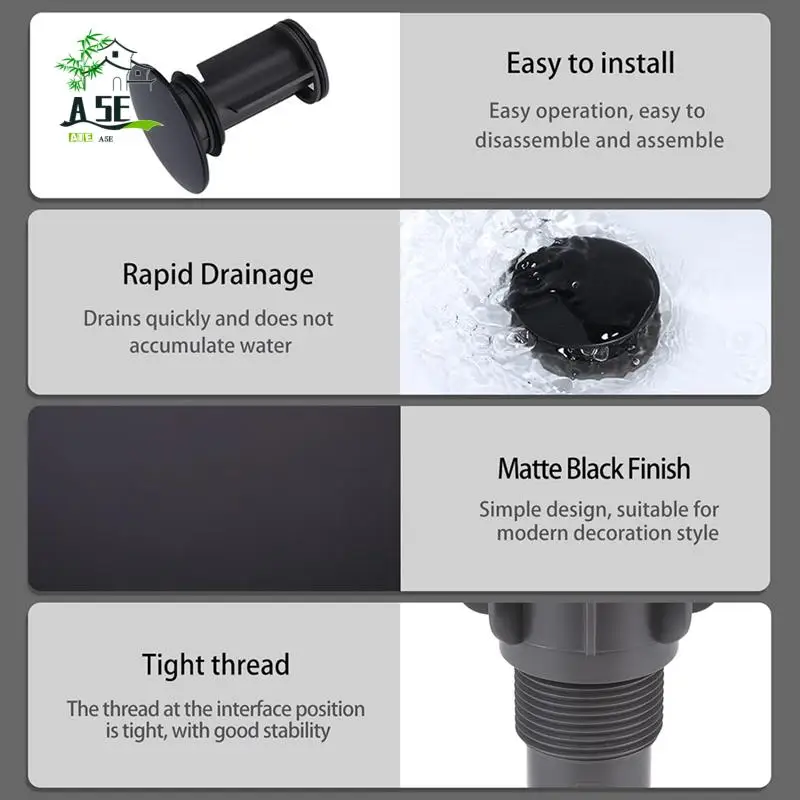 

A05E-Слив для раковины в ванной комнате с переливом, комплект из 2 шт., матовый черный сливная пробка, сливная пробка для раковины-кликера