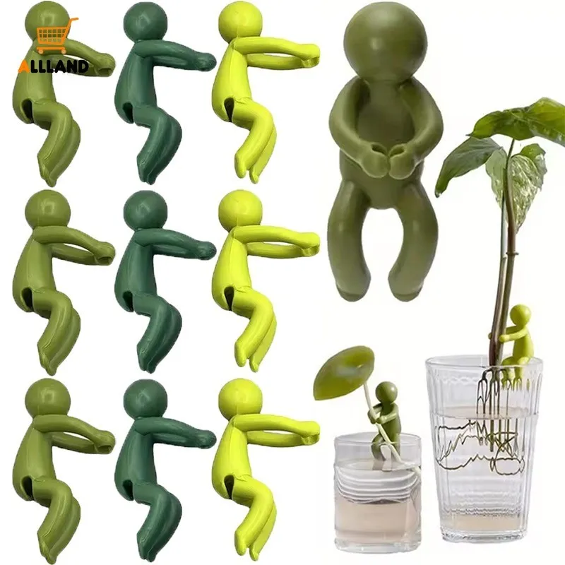 Cute Little Green Man Flexible Plastic Plant Stand Sprouts Stems Cutting Growth Tool for Plant Propagation Station Garden Access