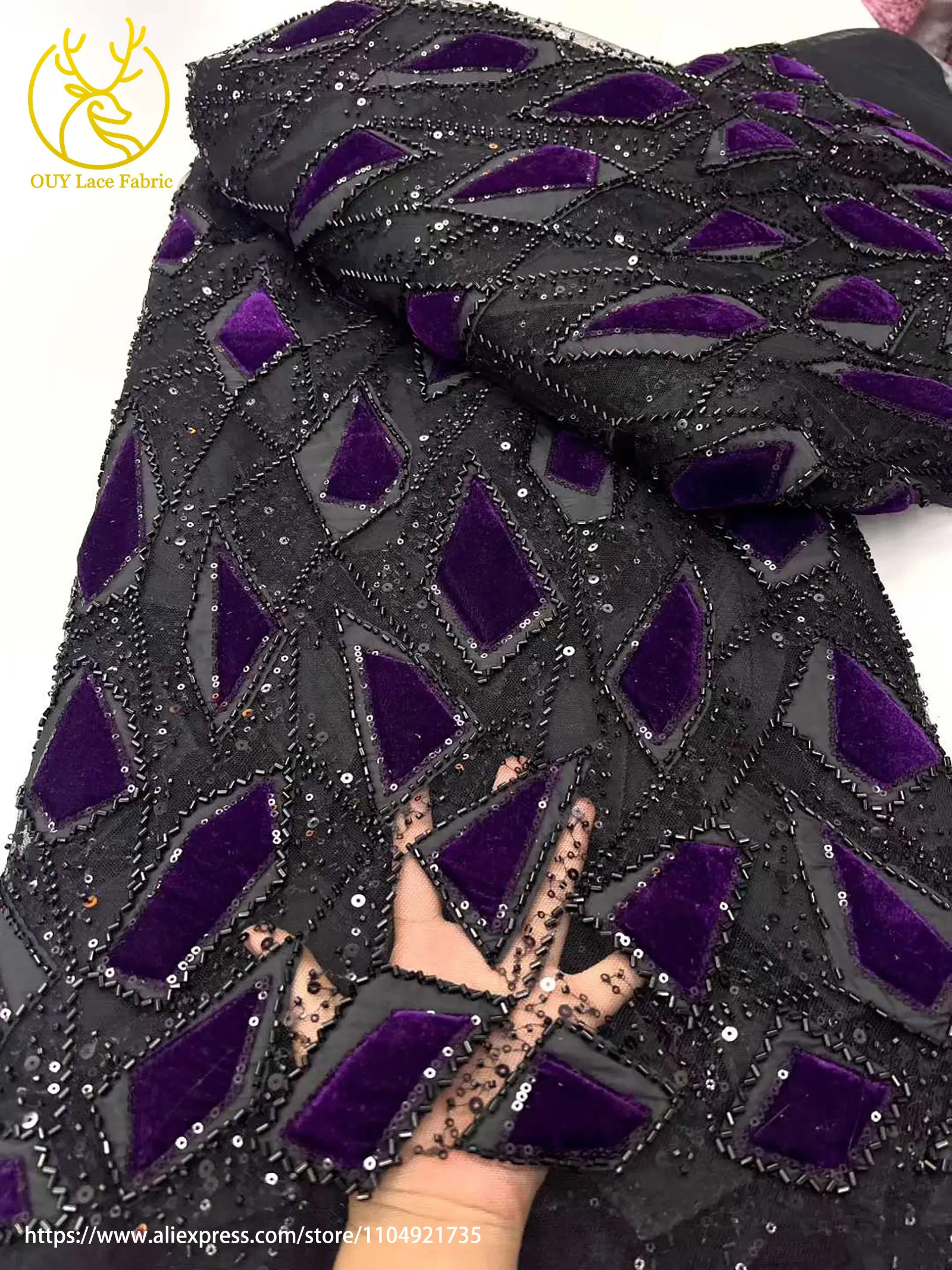 Latest French Velvet Beaded Lace Fabric 2025 African Sequined Mesh Lace Fabric For Sewing Bridal Gowns And Wedding Dresses