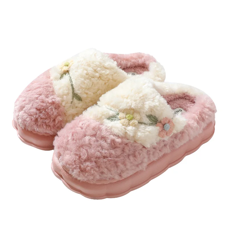 Pantoufles en coton à fleurs pour femmes, peluche chaude, intérieur, maison, non ald, optique, fond, couple, hiver, nouveau, 2024