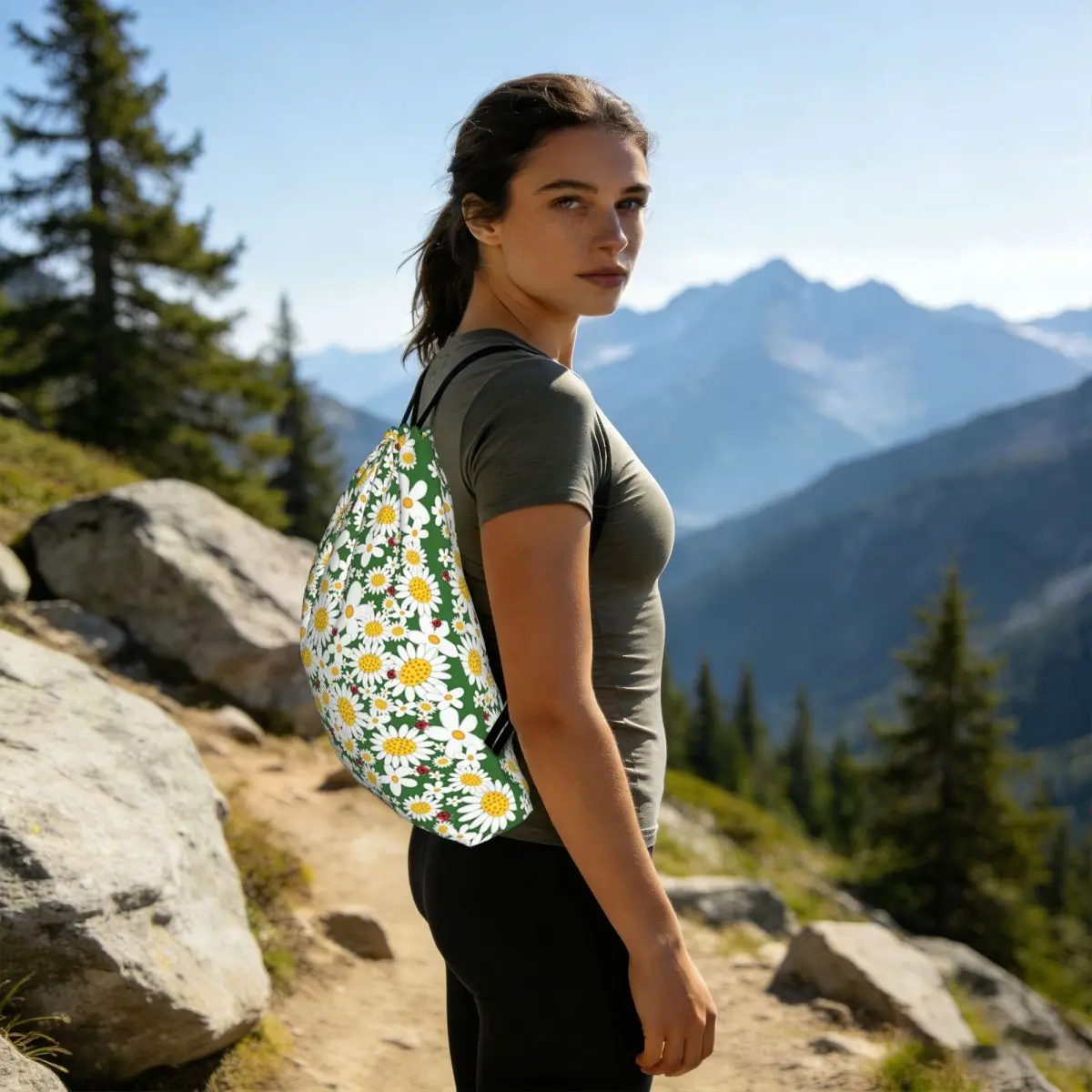 Daisy And Ladybug Pattern Backpacks Fashion Drawstring Bags Sports Bag Book Bags for Travel Students