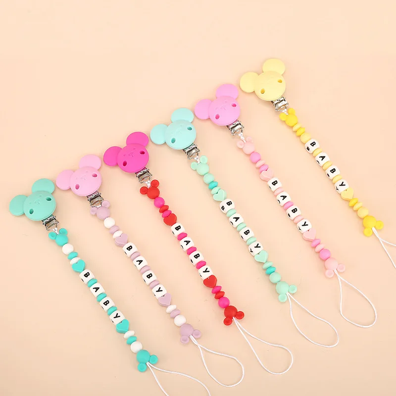 INS Baby Pacifiers Clips Personalized Name Cartoon Silicone Dummy Nipples Holder Clip Chain  Accessories Teething Toys BPA Free