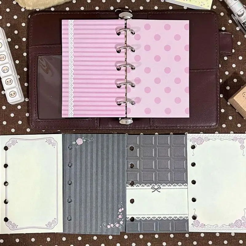 Hot Aesthetic 6 Hole Binder Refill Paper 60 Sheets 6 Designs M5 Loose Leaf Planner Insert Pink Brown Journal Pages