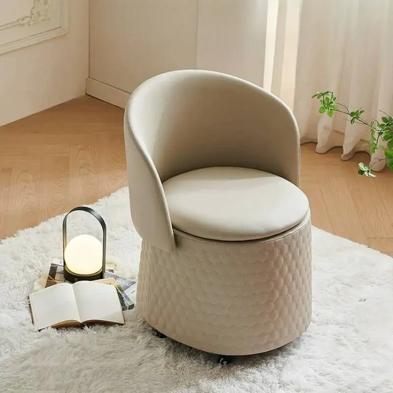 Soft Beige Makeup Vanity Chair Modern Nordic Cute Designer Makeup Vanity Chair Luxury Round Sillas De Tocador Furniture Home