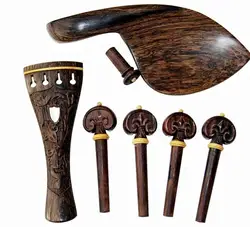 1 set violin 4/4 Carved patterns Ox horn wood accessories parts fittings,Tailpiece+Tuning pegs+Endpins+Chin rest/Chin Holder