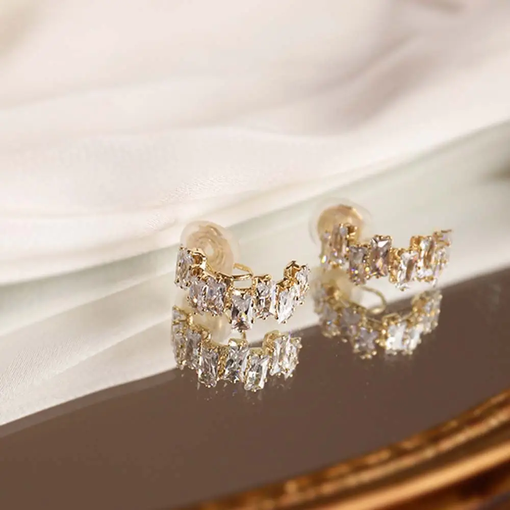 Gift Fashion Jewelry Rhinestone Gold Color Zircon Cartilage Clip Clip Earrings Zircon Ear Clip Ear Bone Clip Korean Earrings