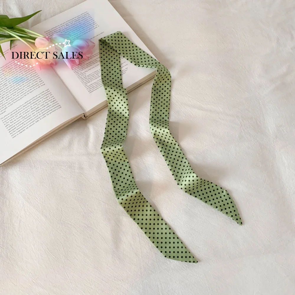 

Simple Bow Ties Long Silk Scarf Ice Cream Printed Plaid Scarf Floral Hair Band Long Ribbon Scarves Female