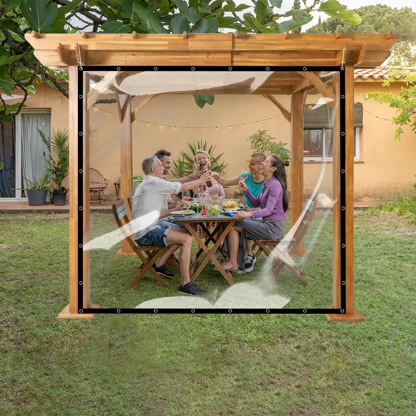 قماش القنب الشفاف عالي التحمل مقاوم للماء، قماش القنب الشفاف 20 مل مع الحلقات، قماش القنب الخارجي لأغطية الفناء، شاشات الشرفة، Gre #6