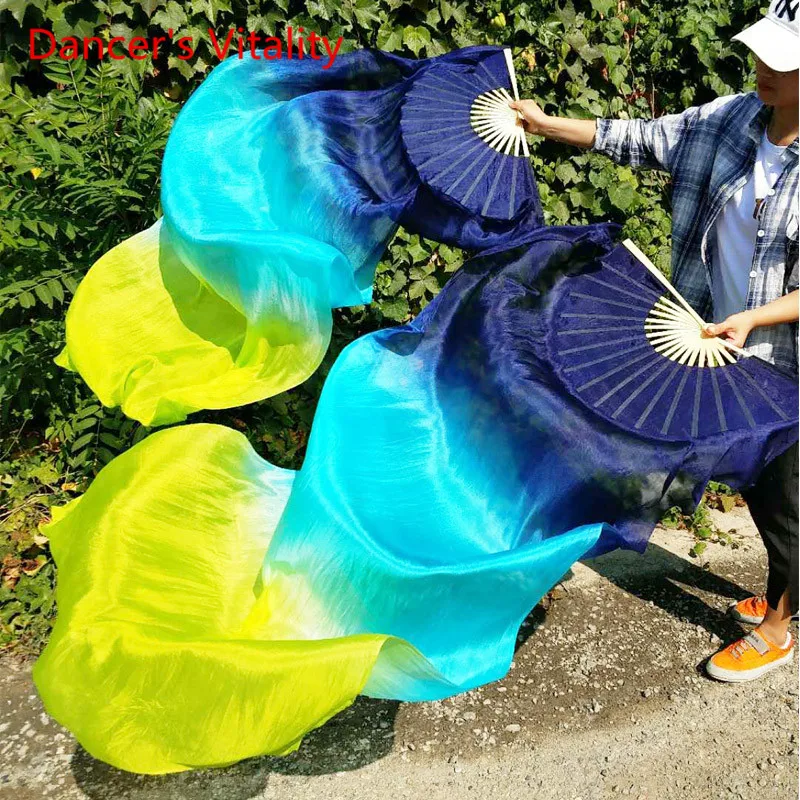 Wholesale dyed 100% pure natural silk fan veils for belly dance 180cm long silk fan veils tribal damce fan